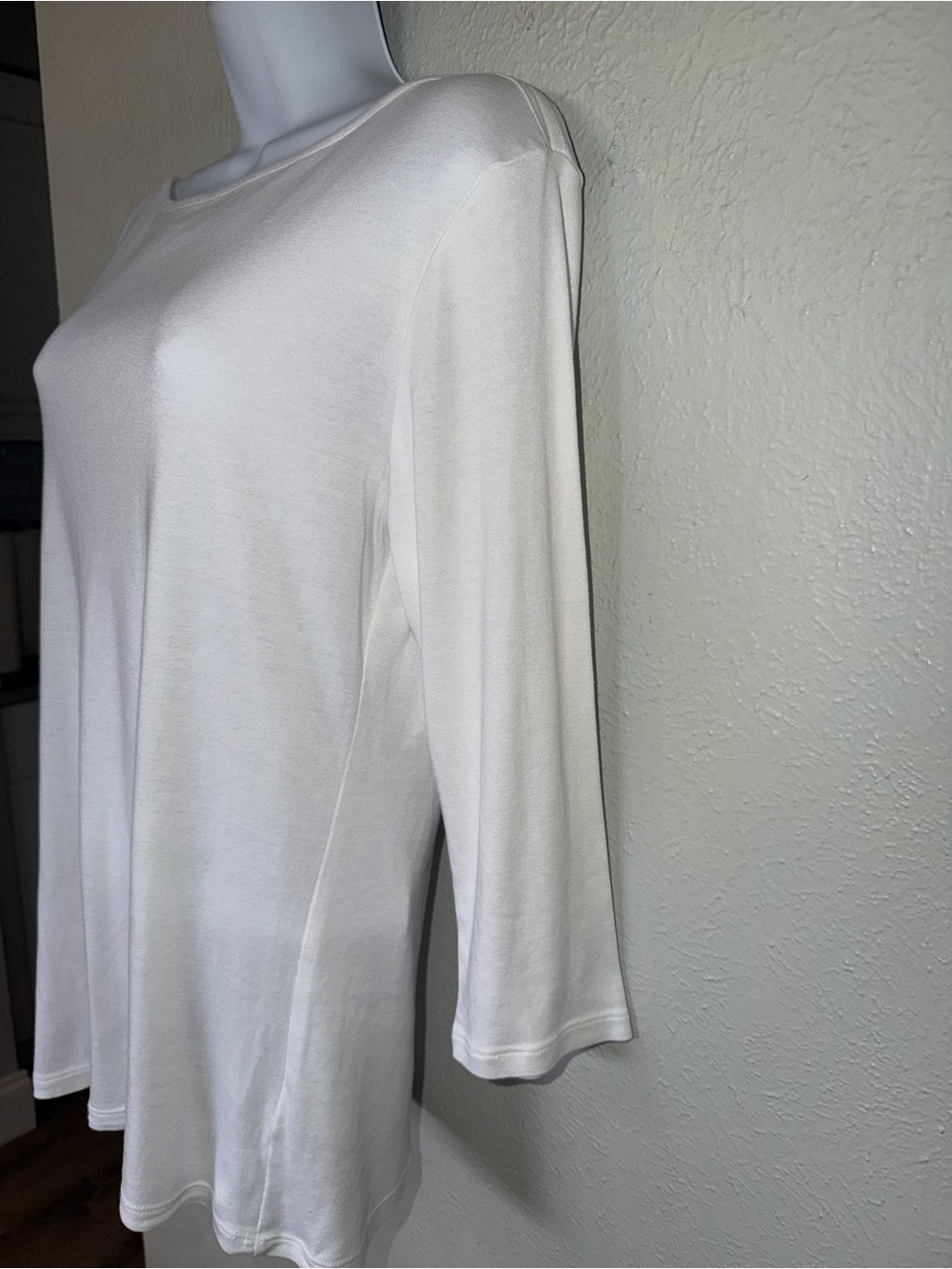 Caslon Boat Neck Long Sleeve T-Shirt Knit Top in White Cotton Modal Blend Sz L - Picture 4 of 8